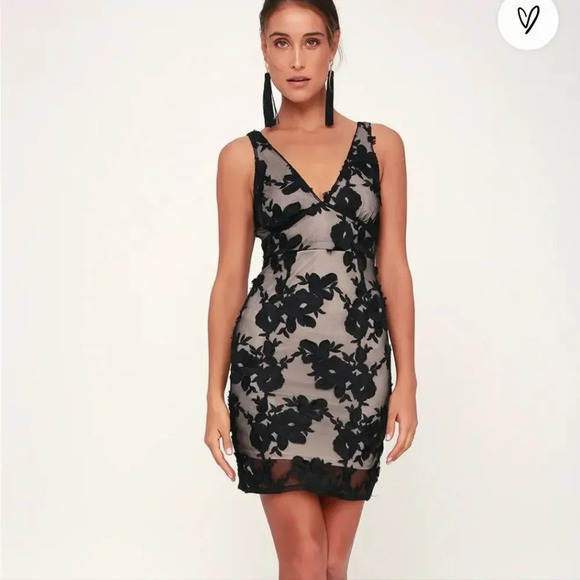 LULUS Black Swan Alanis Black and Nude Lace Sleeveless Bodycon Dress Small NWT - Picture 3 of 9